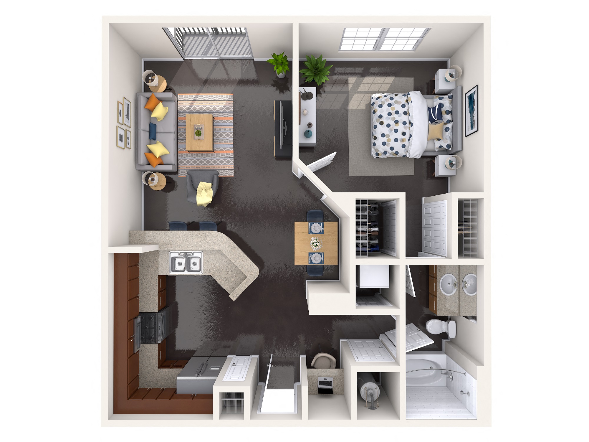 Floor plan for 1 bed, 1 bath, 793 sqft